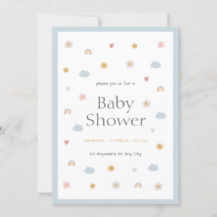 Pastel Illustrative Baby Shower Inbjudningar