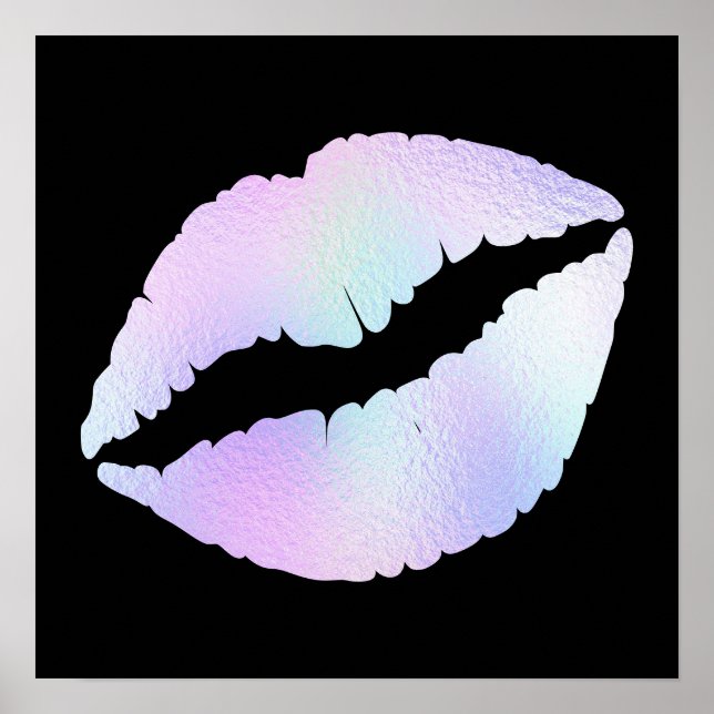 Pastel Iridescent Foil Lipstick Kiss on Black Poster (Framsidan)