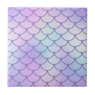 Pastel Iridescent Foil Periwinkle Sjöjungfru Scale Kakelplatta
