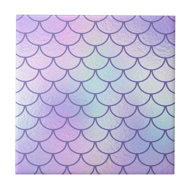 Pastel Iridescent Foil Periwinkle Sjöjungfru Scale Kakelplatta (Framsidan)
