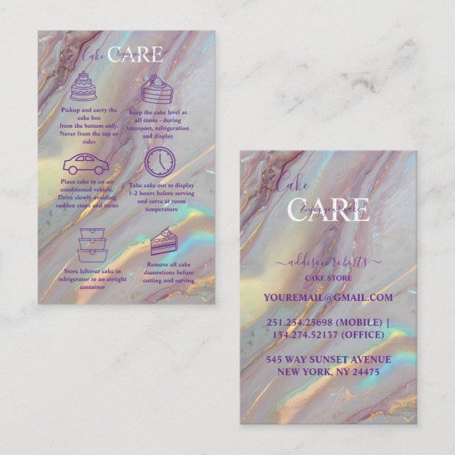 Pastel Iridescent Marble Cake Care  Visitkort (Fram/baksida)