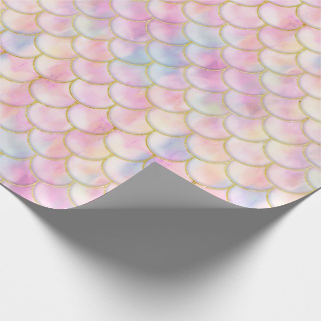 Pastel Iridescent Sjöjungfru Scales Mönster Presentpapper (Hörn)