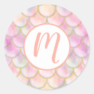 Pastel Iridescent Sjöjungfru Scales Mönster Runt Klistermärke