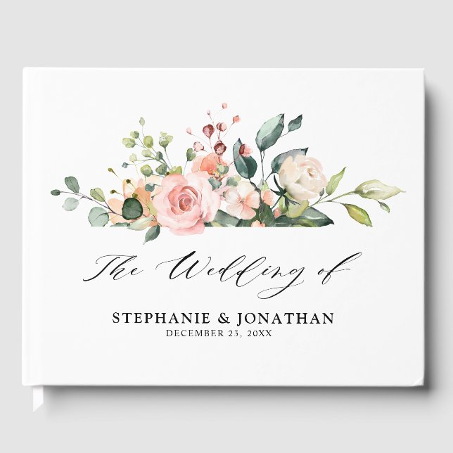 Pastel  Ivory Rosa Blommigt Botaniska Bröllop Gästböcker (Framsida)