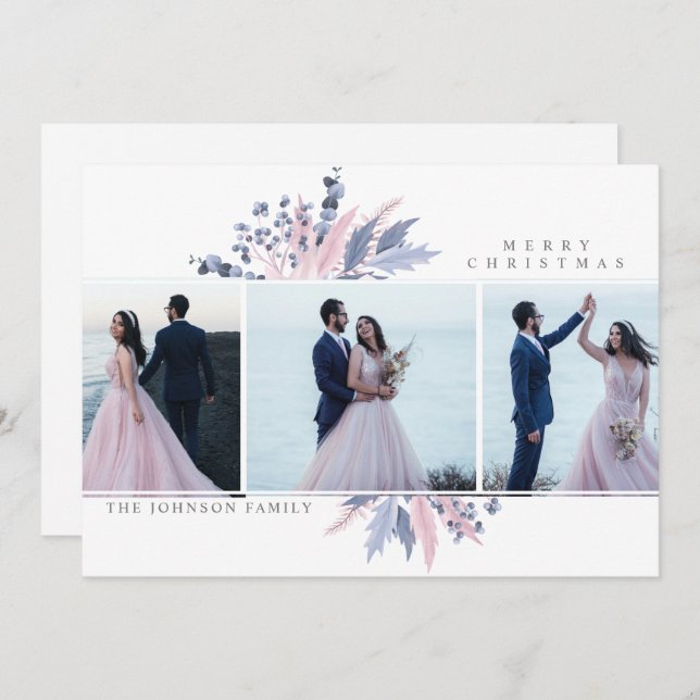 Pastel jul 3 Photo Collage helgdag Card Inbjudningar (Fram/baksida)