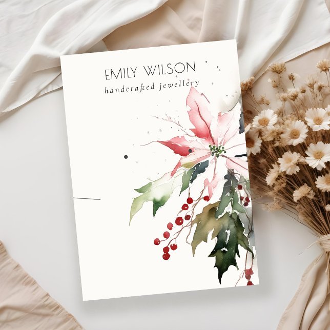 Pastel jul Berry Poinsettia Necklace Earring Visitkort (Skapare uppladdad)