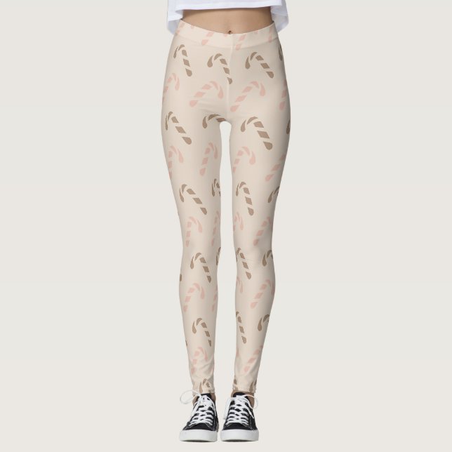 Pastel Jul Polkagrisar Mönster Leggings (Framsida)