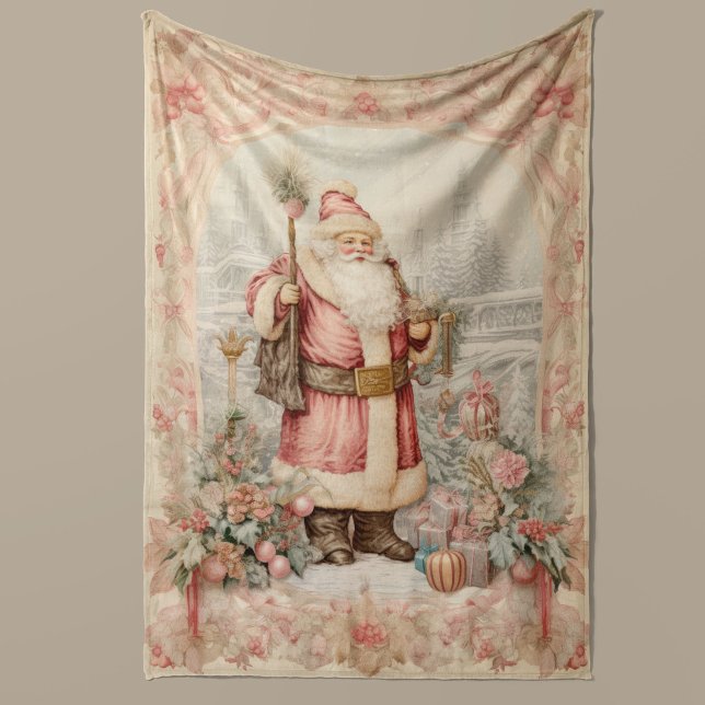 Pastel jul Retro Jultomten Home Decor Fleecefilt (Antique Vintage Style Christmas Blanket Soft and Cozy retro fleece blanket in pastel colors, Gift )