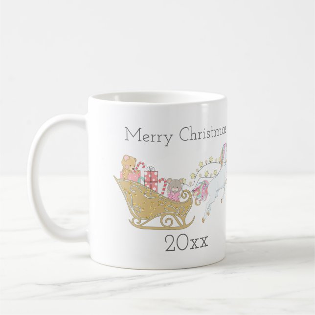 Pastel jul Unicorn Santa's Sleigh Kaffemugg (Vänster)