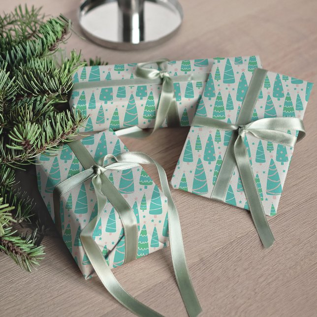 Pastel Julgran Forest Presentpapper (Pastel Christmas Trees Patterned Wrapping Paper)