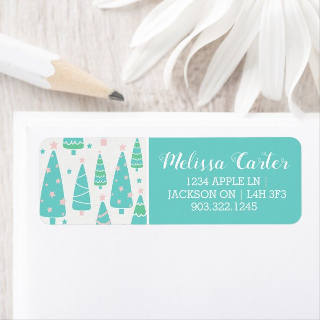 Pastel Julgran Forest Returadress Etikett (Insitu)