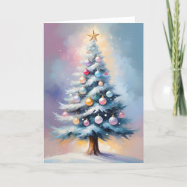 Pastel Julgran med Lila Rosa Ornaments Helgkort