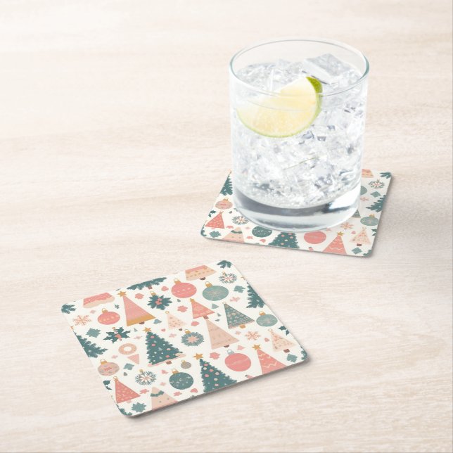 Pastel Julgran Ornaments Helgdag Underlägg Papper Kvadrat (Insitu)