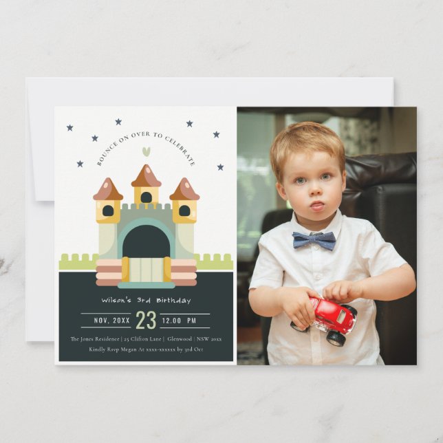 Pastel Jumping Castle Jump Photo Barns födelsedag Inbjudningar (Framsida)