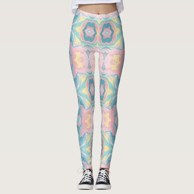 Pastel Kaleidoscope Pattern | Pink & Mint Mandala Leggings (Framsida)