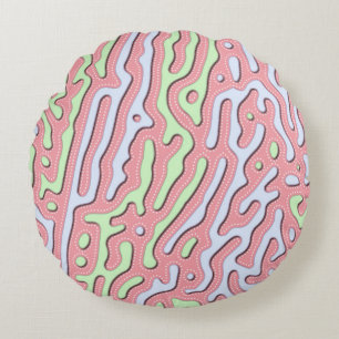 Pastel Kawaii-Abstrakt Färgfull bläckdesign Rund Kudde