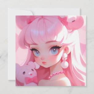 Pastel Kawaii Anime Girl Porträtt Inbjudningar