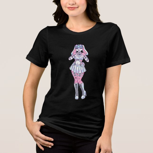 Pastel Kawaii Bunny Girl Hårig T-Shirt (Framsida)