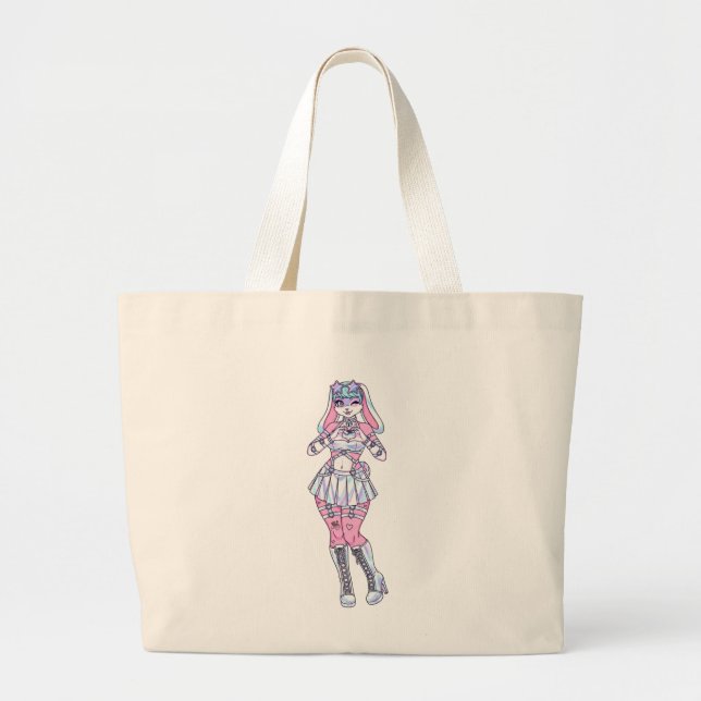 Pastel Kawaii Bunny Girl Hårig Tote Bag Jumbo Tygkasse (Framsidan)