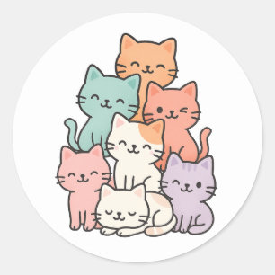 Pastel Kawaii Cat Stack Cute Sticker Runt Klistermärke