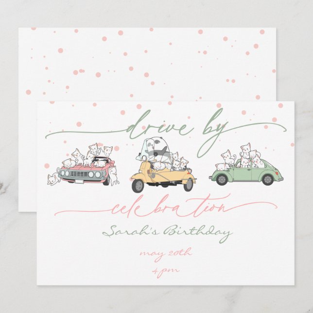 Pastel Kawaii Cats Surprise Firande Parad Inbjudningar (Fram/baksida)