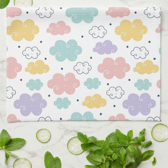Pastel Kawaii Cloud Mönster Kitchen Towel Kökshandduk (Vikta)