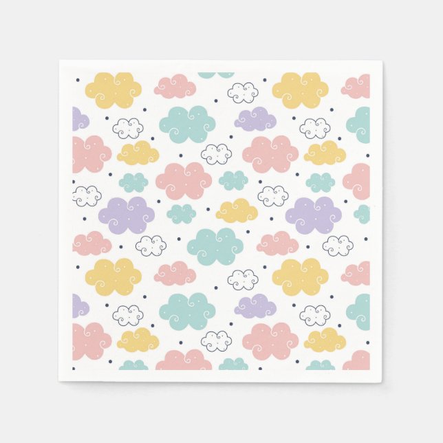 Pastel Kawaii Cloud Mönster Pappra Napkins Pappersservett (Framsidan)