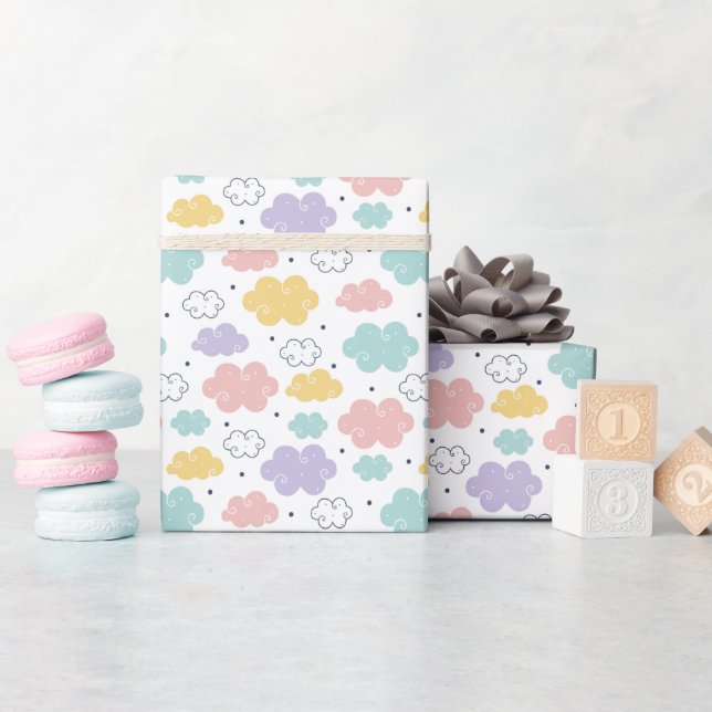 Pastel Kawaii Cloud Mönster Wrapping Papper Roll Presentpapper (Baby Shower)