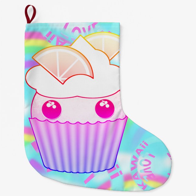 pastel Kawaii cupaka på en julklapp Stor Julstrumpa (Framsidan)