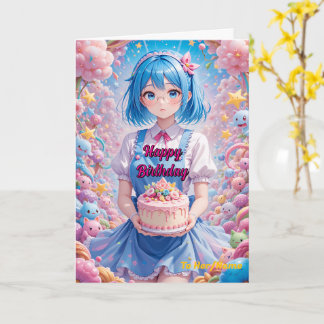 Pastel Kawaii Girl Cake Celebration Kort