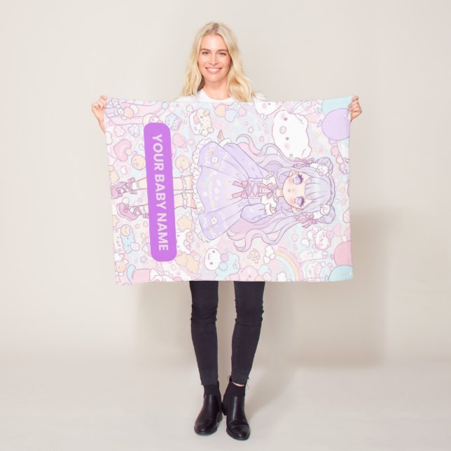 Pastel Kawaii Girl Design Fleecefilt (På plats)