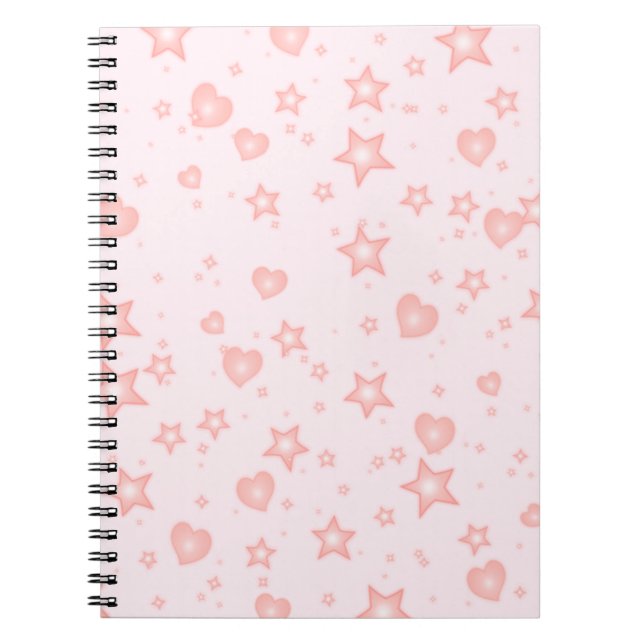 Pastel Kawaii Hearts & Stars – Cute Girly Pink Anteckningsbok (Framsidan)