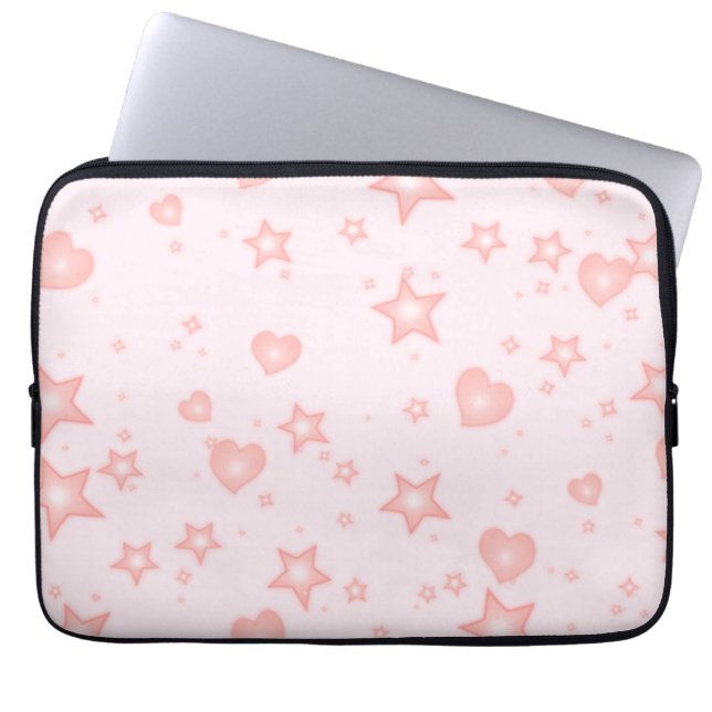 Pastel Kawaii Hearts & Stars – Cute Girly Pink Laptop Fodral (Framsidan)