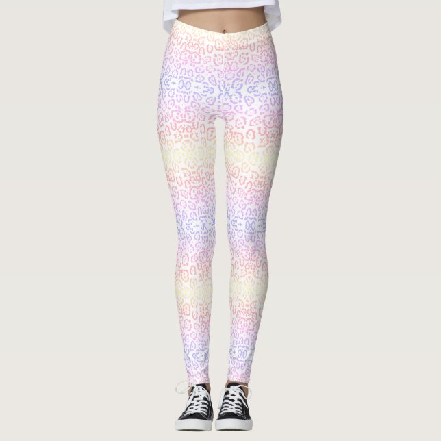 Pastel Kawaii Leopard Rainbow Animal Skriv ut Leggings (Framsida)