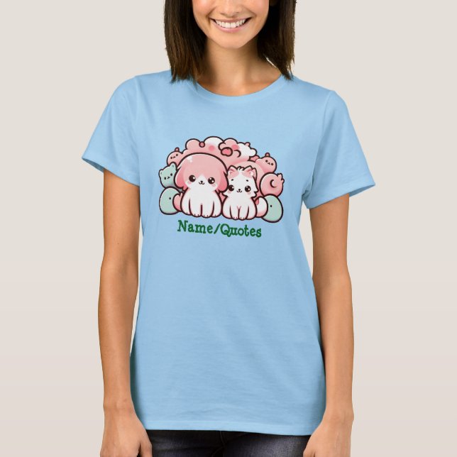 Pastel Kawaii Pets Illustration Cute Animals T Shirt (Framsida)