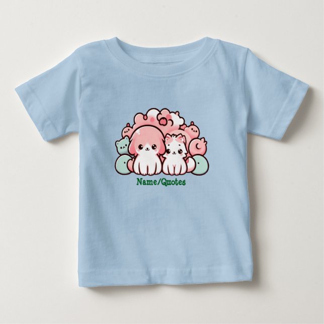 Pastel Kawaii Pets Illustration Cute Animals T Shirt (Framsida)