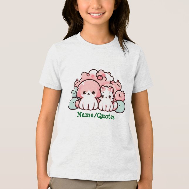 Pastel Kawaii Pets Illustration Cute Animals T Shirt (Framsida)
