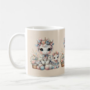 Pastel Kawaii Unicorn Mor dotter Duo Beige Kaffemugg