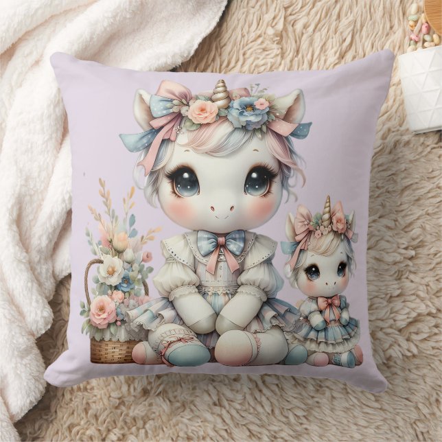 Pastel Kawaii Unicorn Mor dotter Duo Lavender Kudde (Filt)