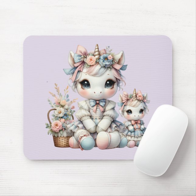 Pastel Kawaii Unicorn Mor dotter Duo Lavender Musmatta (Med mus)