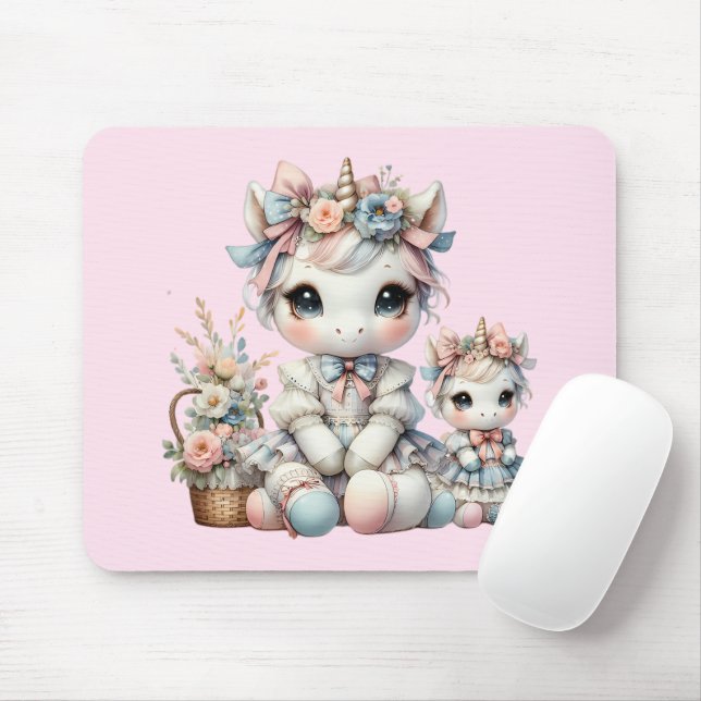 Pastel Kawaii Unicorn Mor dotter Duo Rosa Musmatta (Med mus)