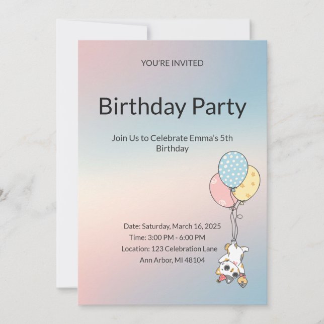 Pastel Kids Birthday Invitation  Inbjudningar (Framsida)