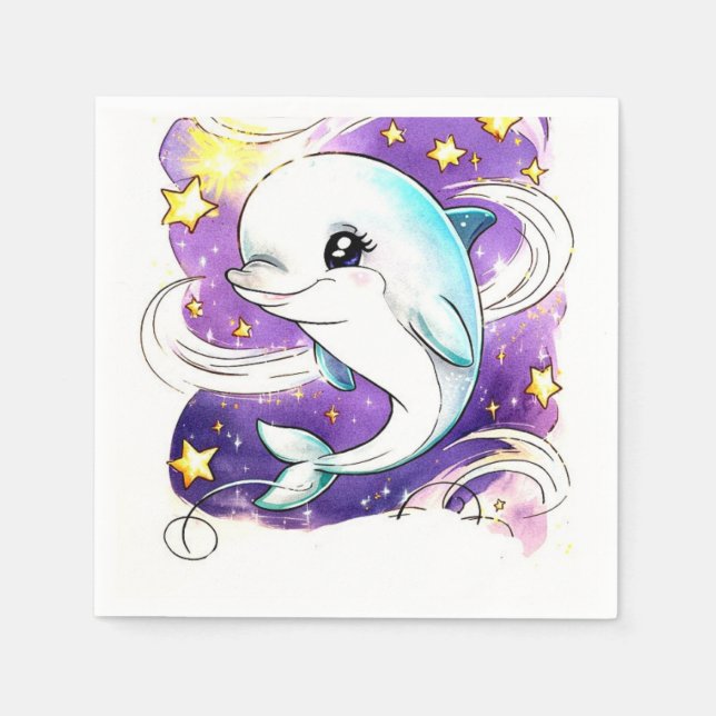 Pastel Kids' Dolphin Birthday Pappersservett (Framsidan)