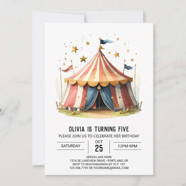 Pastel Kids' Firande Circus Birthday Inbjudningar (Framsida)