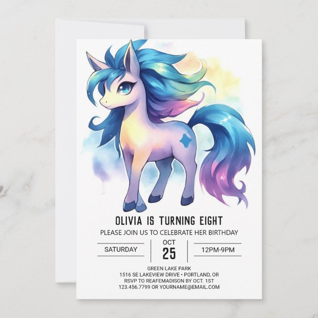 Pastel Kids Horse Birthday Inbjudningar (Framsida)