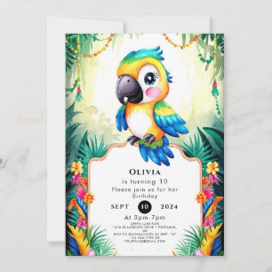 Pastel Kids Parrot Birthday Inbjudningar
