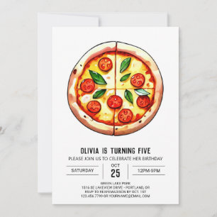 Pastel Kids Pizza Birthday Inbjudningar