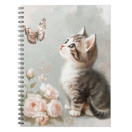 PASTEL KITTEN MED SMÖR OCH BLOMMOR ANTECKNINGSBOK