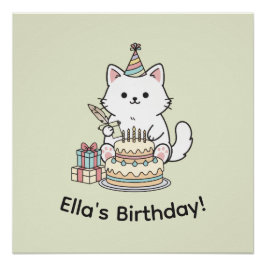Pastel Kitty Birthday Celebration Cat Lover Art Perfect Poster