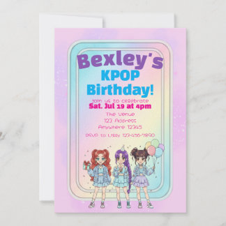 Pastel KPOP Girls Birthday Celebration Inbjudningar